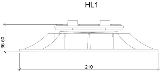 Чертеж регулируемой опоры HILST LIFT HL1. Высота: 35-50 мм