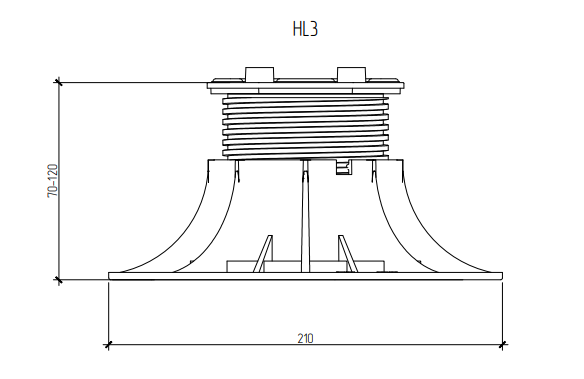 Чертеж регулируемой опоры HILST LIFT HL3. Высота: 70-120 мм