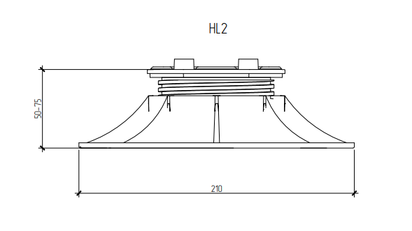 Чертеж регулируемой опоры HILST LIFT HL2. Высота: 50-75 мм