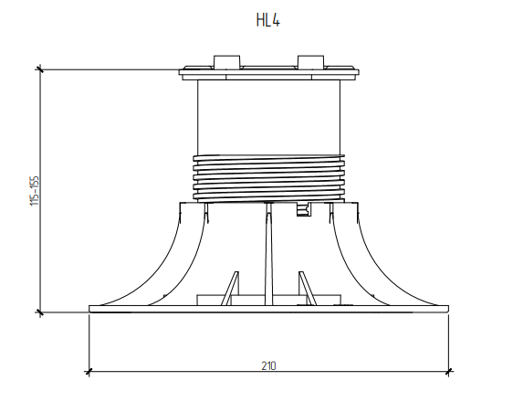 Чертеж регулируемой опоры HILST LIFT HL4. Высота: 115-155 мм